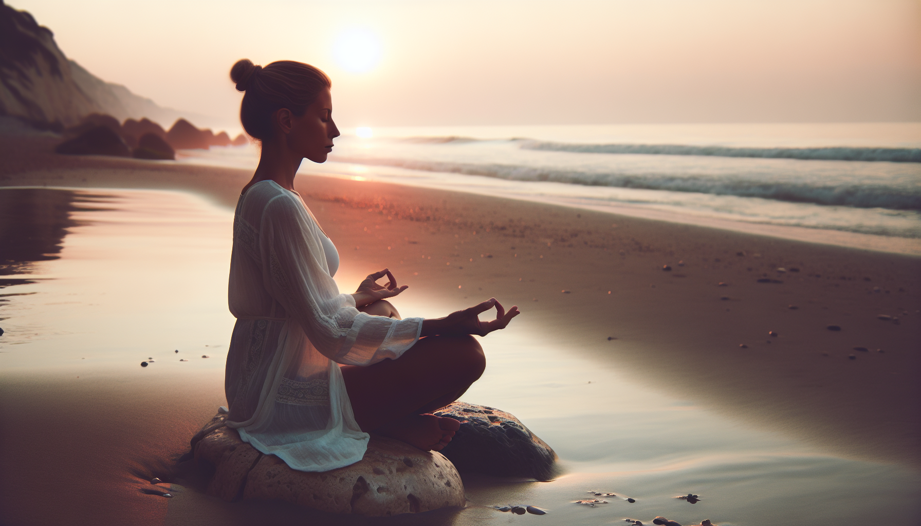 海辺で瞑想をしている女性