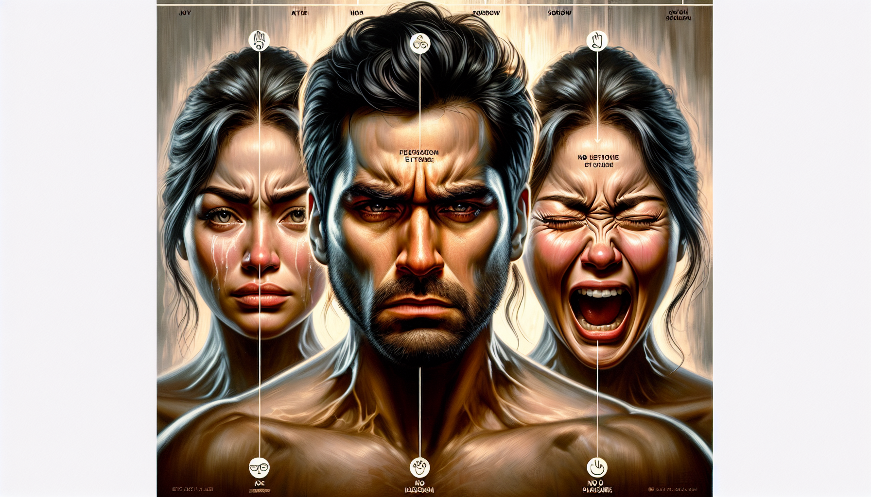 喜怒哀楽の表情を浮かべる男女