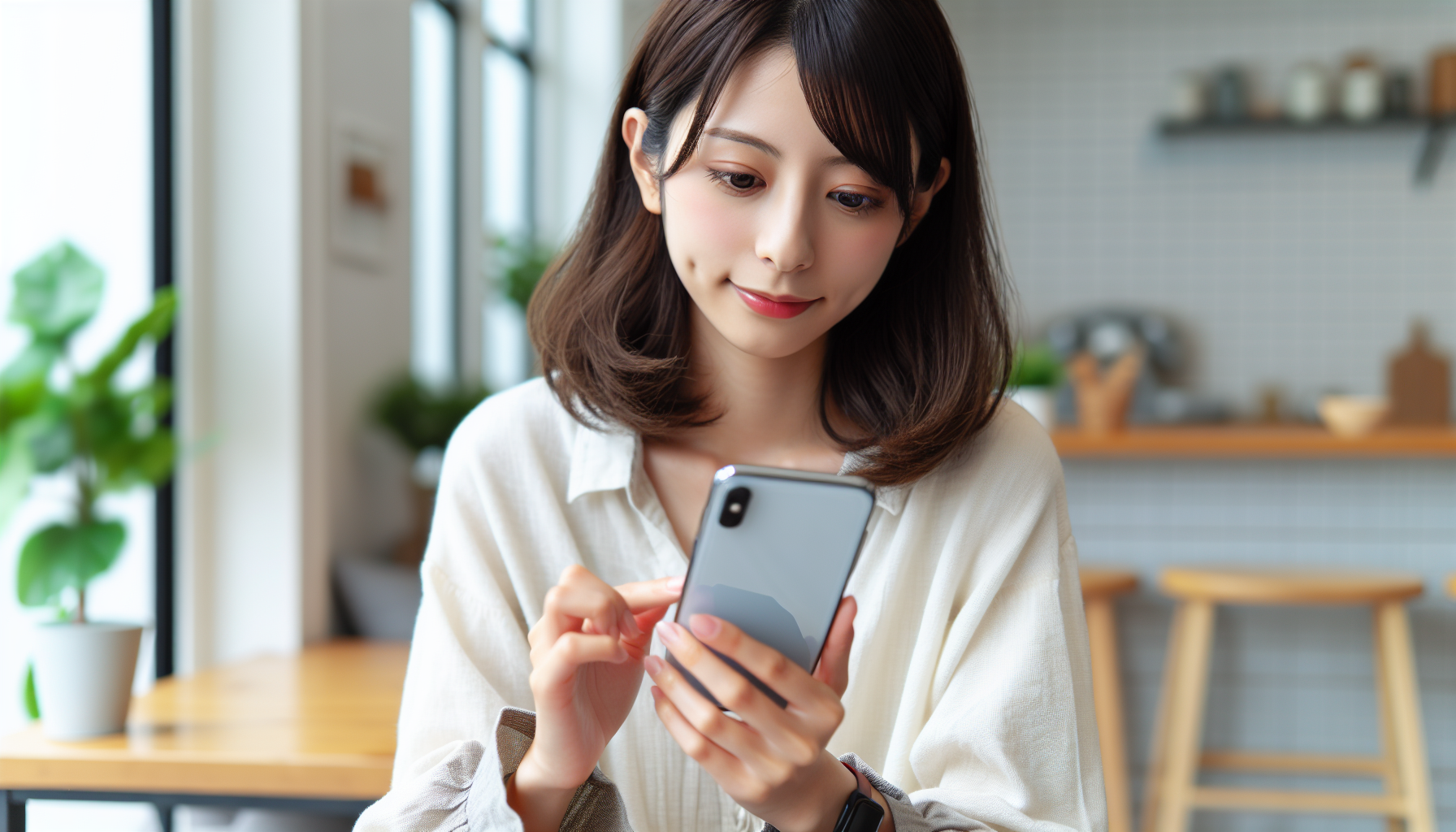 スマートフォンを操作する若い女性