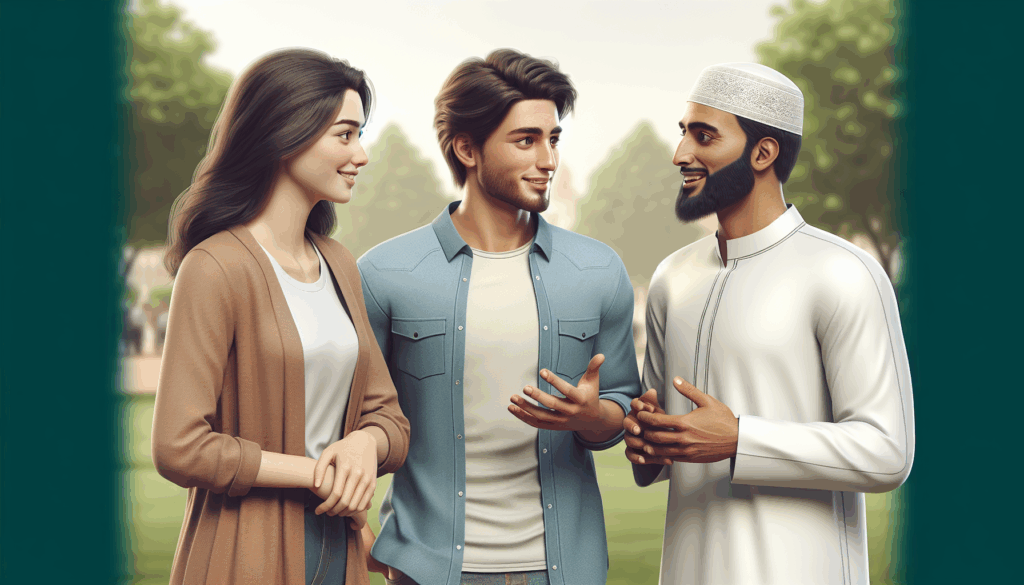 公園で談笑している3名の男女