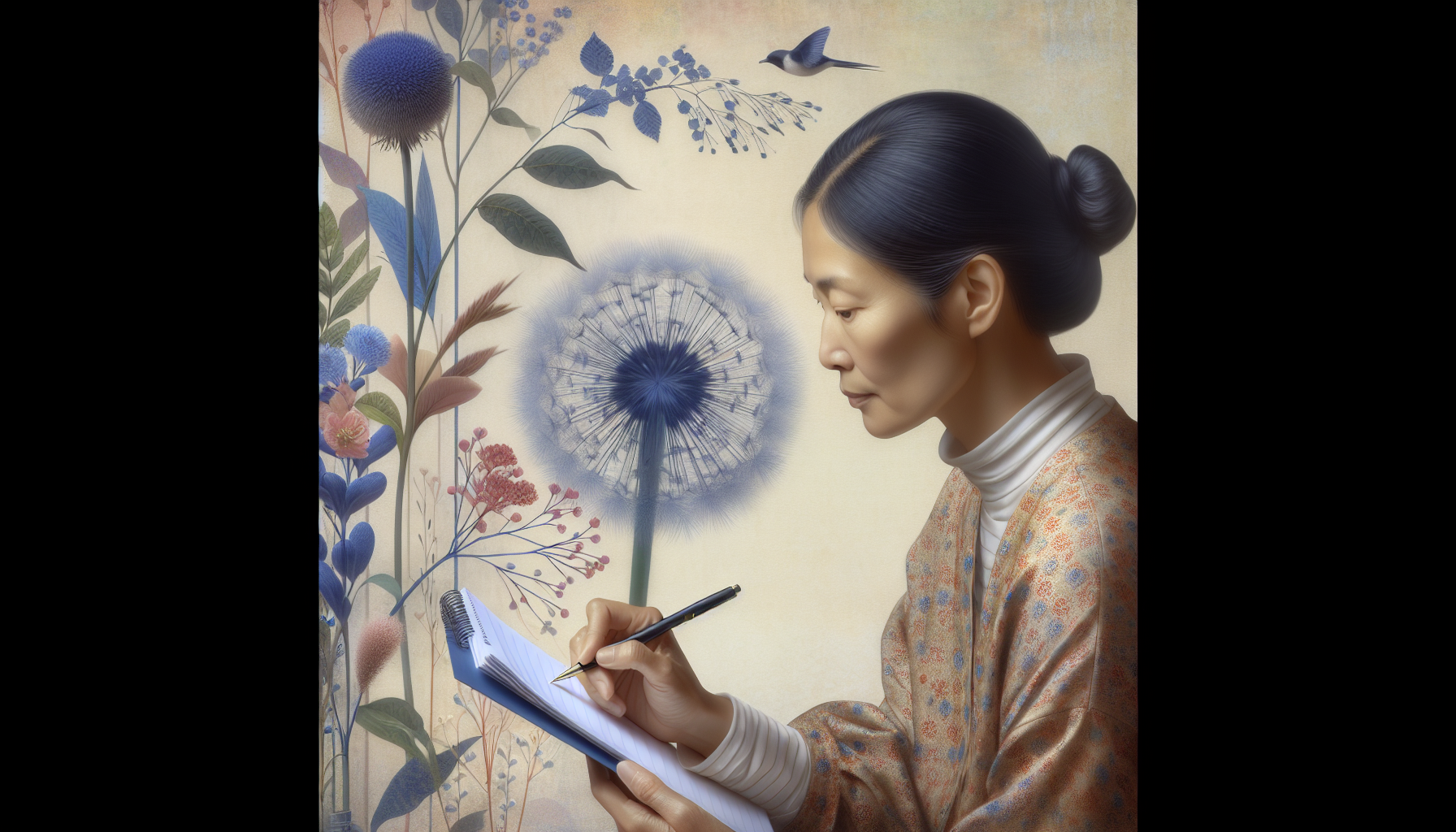 ノートにペンでメモをとる女性