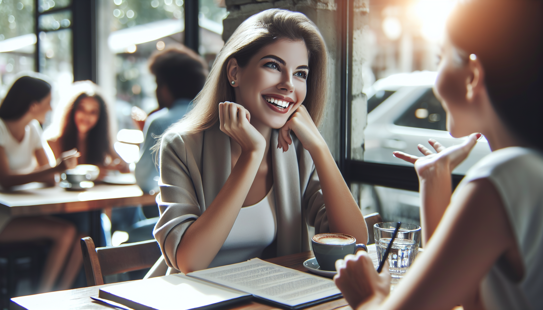 カフェで笑顔で談笑する女性たち
