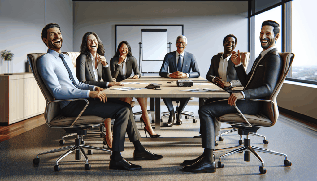 会議室で談笑する5名の男女